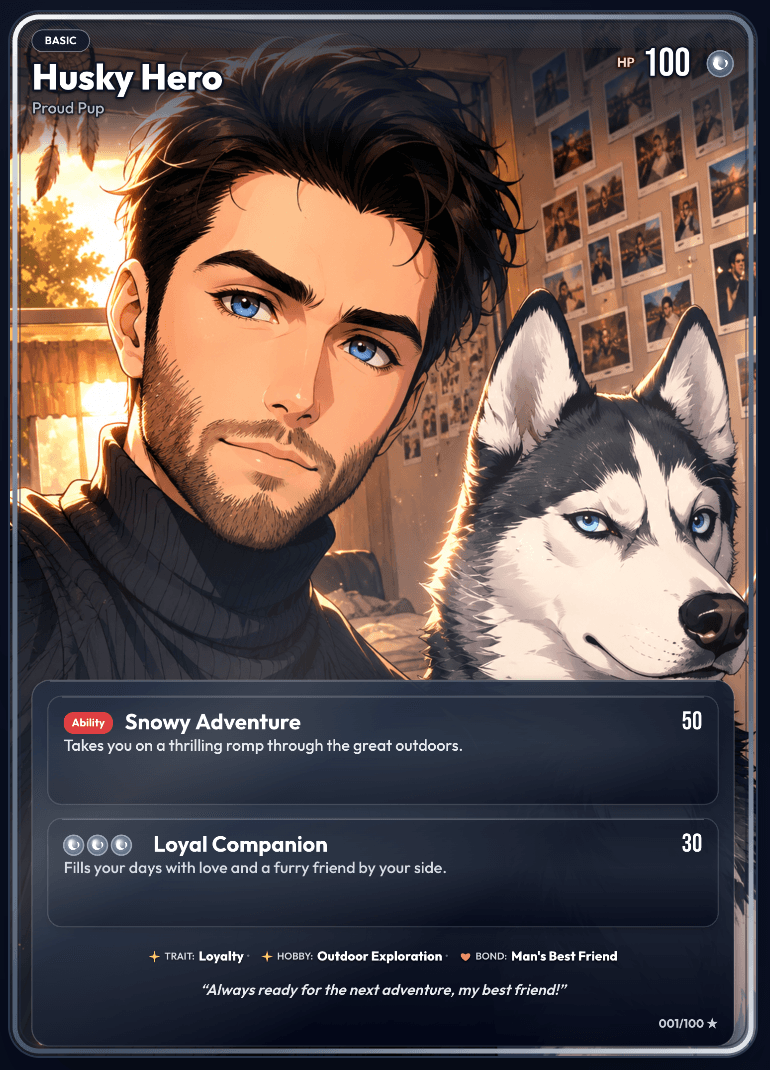 Husky Hero custom pet TCG card